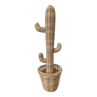 28” Boho Wicker Cactus in Wicker Pot. For Sale