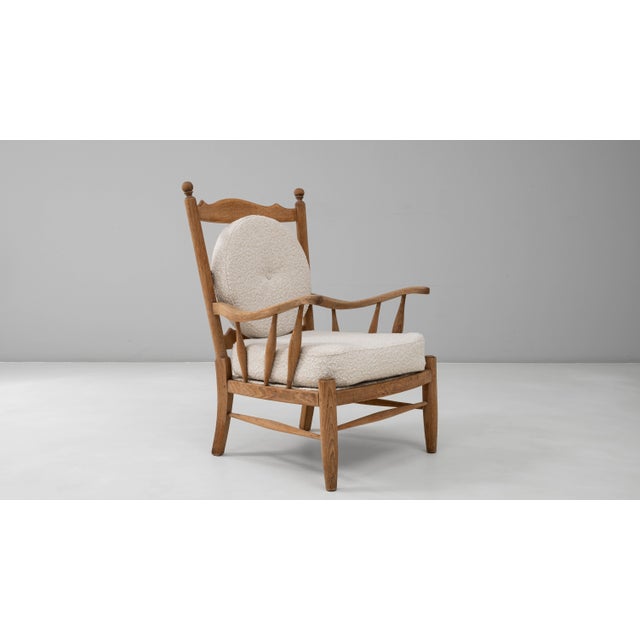 Brown 20th Century French Provincial Style Oak Armchair with Sculpted Back and Round For Sale - Image 8 of 18