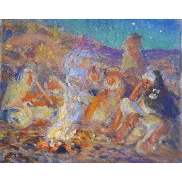 A delightful gouache/watercolor by the renowned Orientalist painter Etienne Dinet, depicting a flute player tending a...