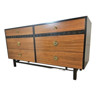 Vintage Walnut Dresser With Brass Hardware, 1970s For Sale