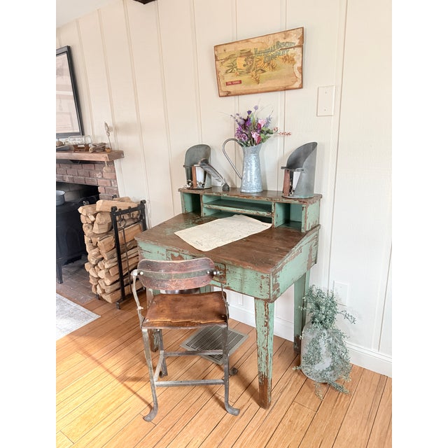 Antique Industrial Pine Desk For Sale In Providence - Image 6 of 15