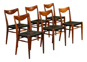 Bambi Dining Chairs in Teak and Black Leather by Rolf Rastad and Adolf Relling for Gustav Bahus, Norway, 1950s, Set of 6