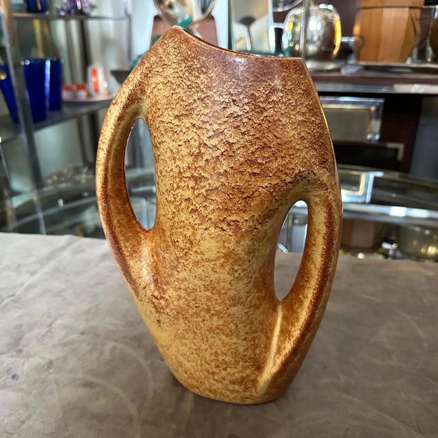 Amber 1970s Modernist Amber and Brown Ceramic Italian Vase by Giovanni Bertoncello For Sale - Image 8 of 10