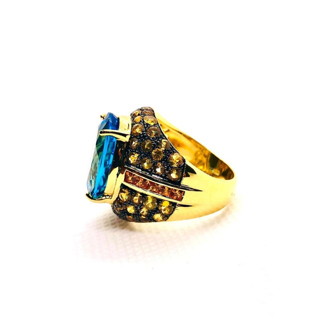Bochic "Orient" Vintage London Blue Topaz & Sapphire Ring Set 18K & Silver For Sale In New York - Image 6 of 8