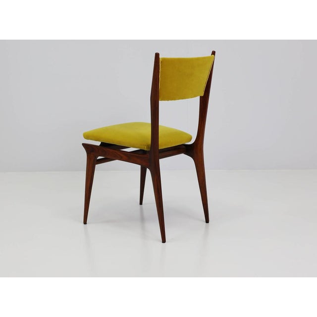 Mid-Century Modern Santos Rosewood and Lemon Yellow Velvet Chairs by Carlo De Carli, Italy, 1950s, Set of 2 For Sale - Image 3 of 13