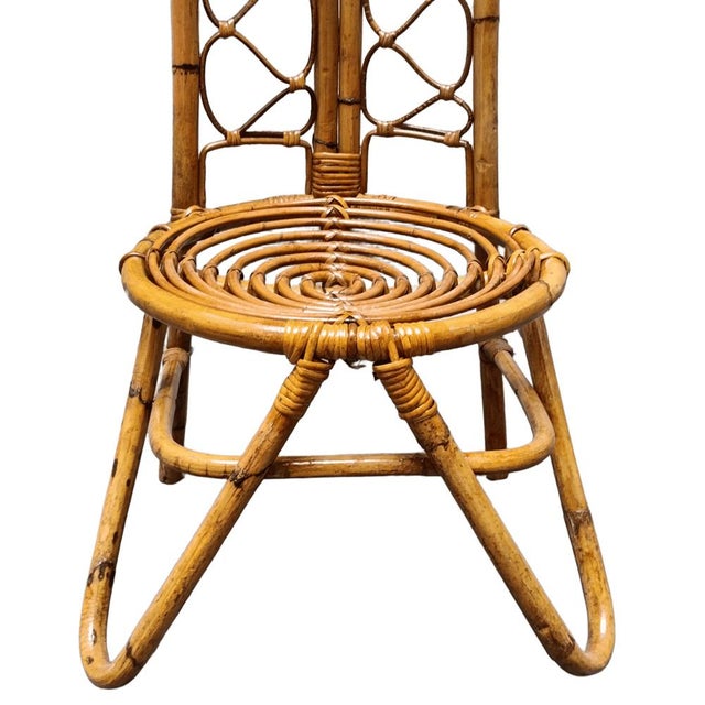 Mid-Century Modern Low Chair with Curved Bamboo Double High Backrest, Italy, 1960s For Sale - Image 3 of 8