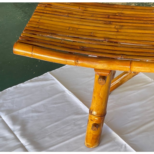 Oversized 73" Mid-Century Curved Bamboo Sling Bench – Japanese Zen Style For Sale - Image 11 of 16