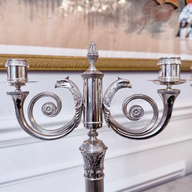 Early 21st Century A Pair of Christofle Malmaison Silver-Plated Candelabra for Two Candles For Sale - Image 5 of 6