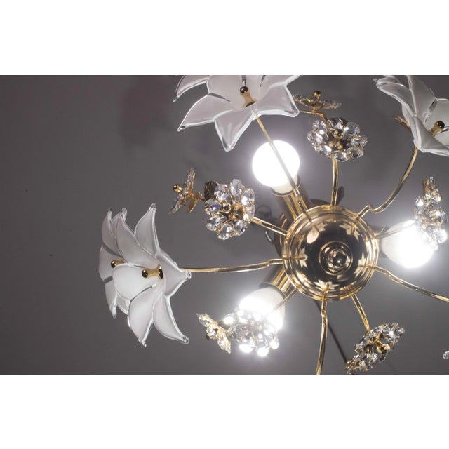 White Vintage Murano Style Crystal Glass Ceiling Light White Flowers, 1970s For Sale - Image 8 of 12
