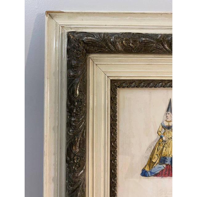 Antique French Fashion Engraving "Modes De Paris" of Woman in 1450's Dress For Sale - Image 4 of 12