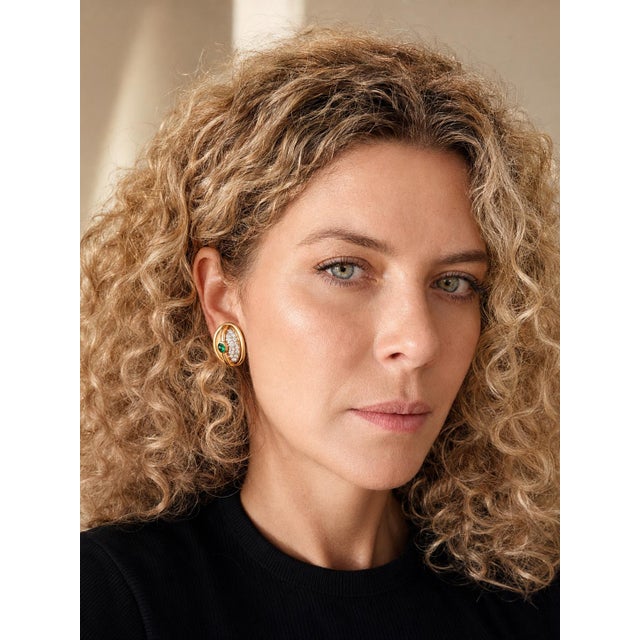 Vintage 18k Yellow Gold Diamond and Emerald Cabochon Clip-on Earrings, Pair For Sale - Image 13 of 13