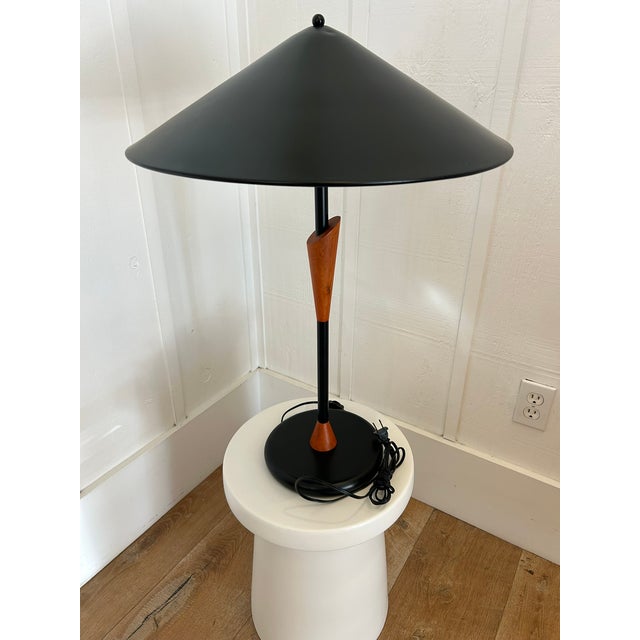 Wood Vintage Postmodern Metal and Wood Table Lamp For Sale - Image 7 of 9