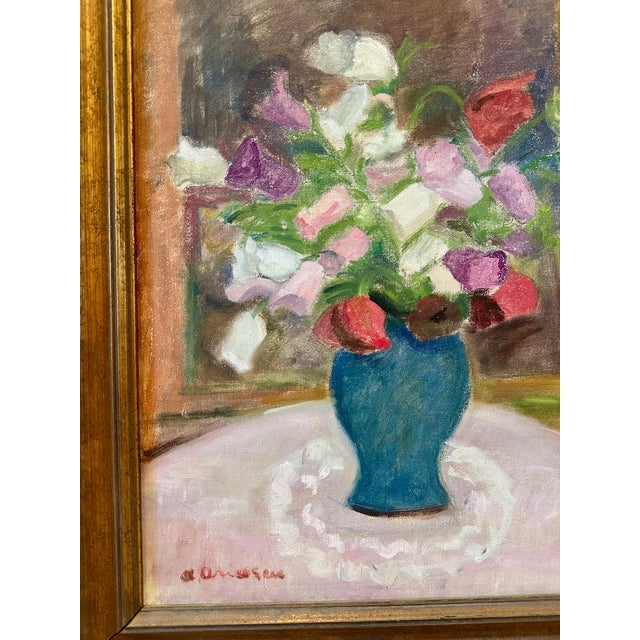 Early 20th Century Early 20th Century Painting Vase With Flowers by Aurelia Aricescu Vasiliu - Oil on Canvas With Frame - Signed For Sale - Image 5 of 8