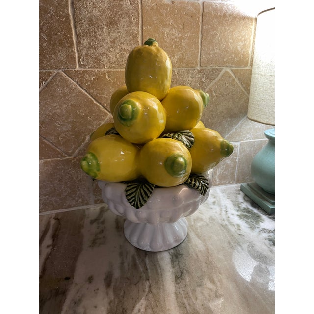 Vintage Majolica Lemon Topiary on Pedestal Bowl From Portugal For Sale - Image 14 of 16