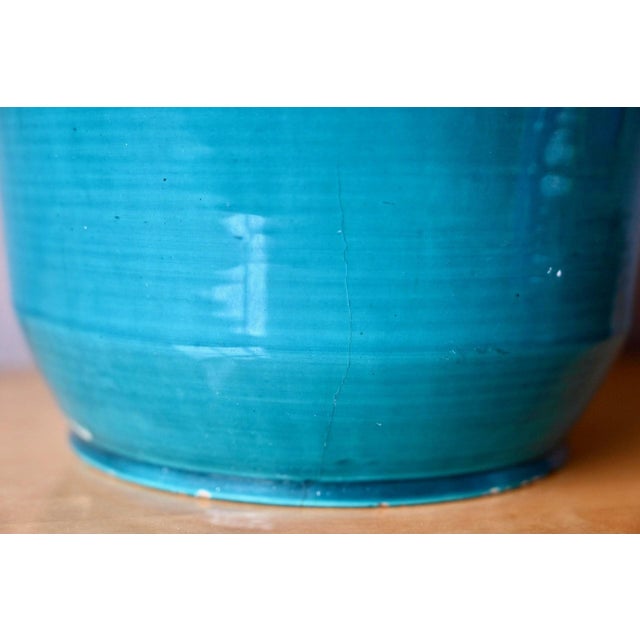 Blue Vintage Peacock Blue Ceramic Art Planter from Accolay, 1950s For Sale - Image 8 of 10