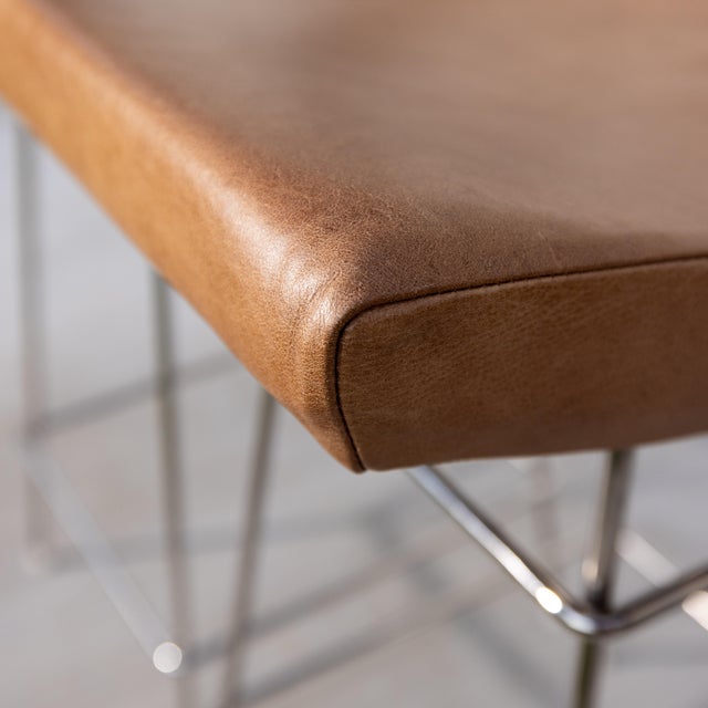 Fernando Jaeger "Bienal" Leather & Chrome Stools Made in Brazil - Set of 3 For Sale - Image 10 of 15