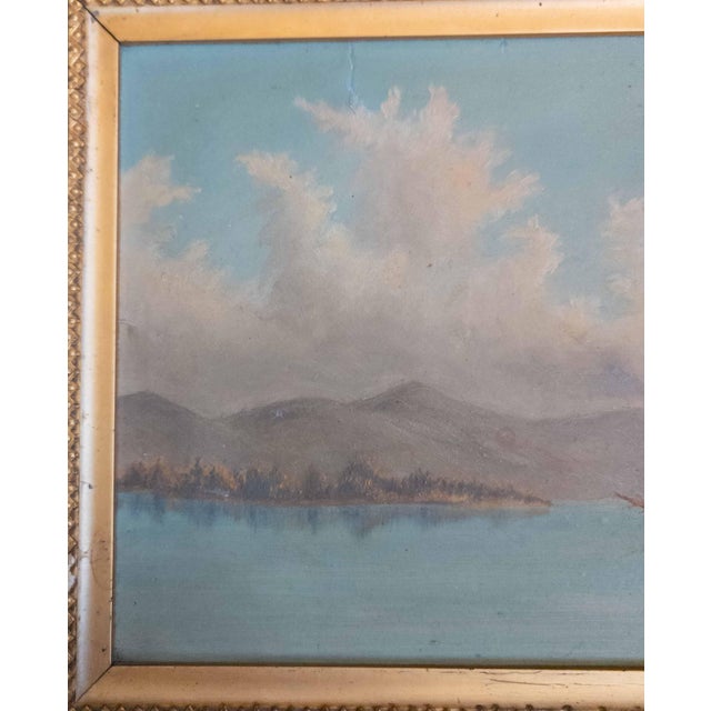 Gold 19th Century American Hudson River School Landscape Painting With Repairs For Sale - Image 8 of 18