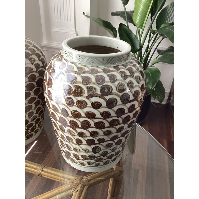 Contemporary Late 20th Century Pair of Hand Made Large Fish Scale Pattern Vessels For Sale - Image 3 of 4