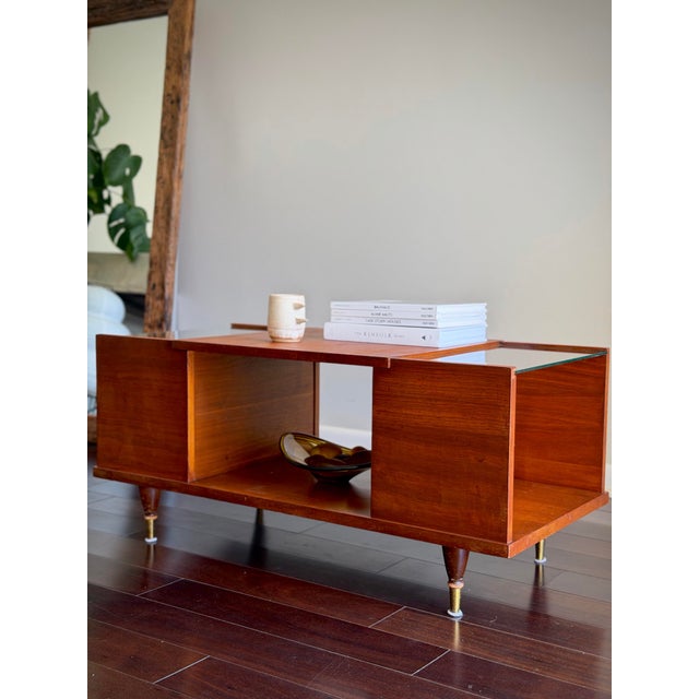 1960s Mid-Century Modern Teak Coffee Table With Beveled Glass — Record Cabinet, Turntable Stand, Media Console and Low Credenza For Sale - Image 12 of 12
