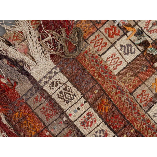 1970s Vintage Handmade Wool Cotton Orange Kilim Runner Rug For Sale - Image 9 of 11
