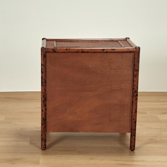 Brown Pair of Vintage British Colonial Style Faux Bamboo and Grasscloth Stands For Sale - Image 8 of 13