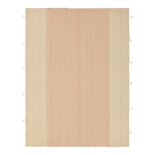 Rug & Kilim’s Contemporary Kilim With Textural Beige and Pink Stripes For Sale