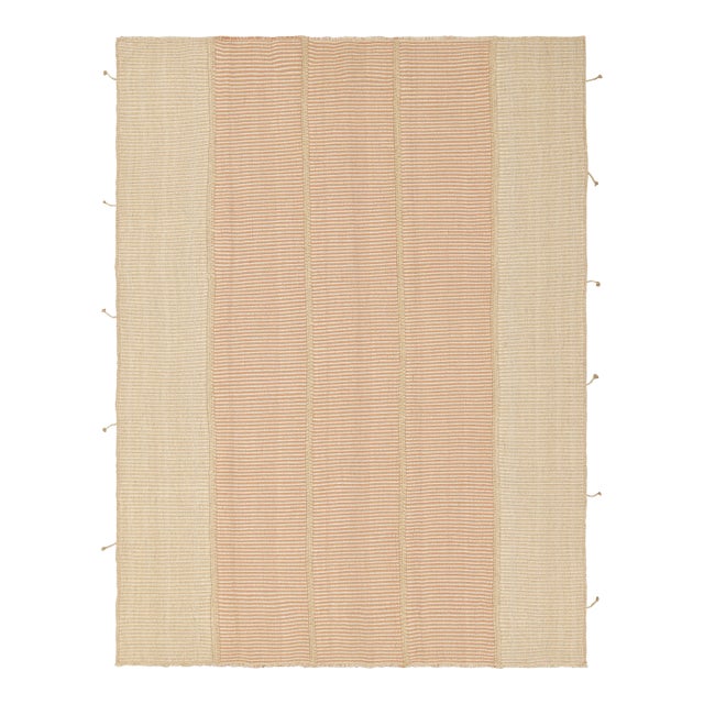 Rug & Kilim’s Contemporary Kilim With Textural Beige and Pink Stripes For Sale