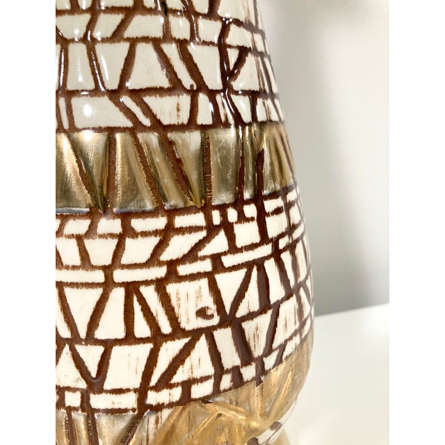 1960s Mid-Century Modern Geometric Mosaic Gilt Ceramic Table Lamp For Sale In Chicago - Image 6 of 10