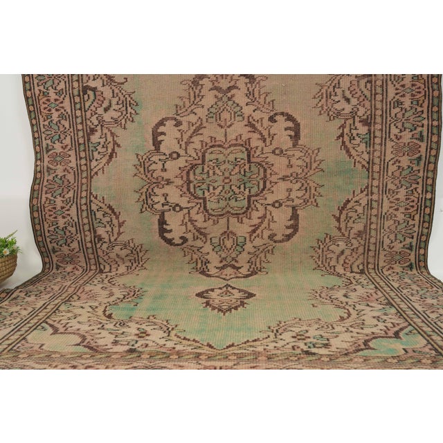 1970s Vintage Turkish Handmade Wool Cotton Green Area Rug For Sale - Image 9 of 13