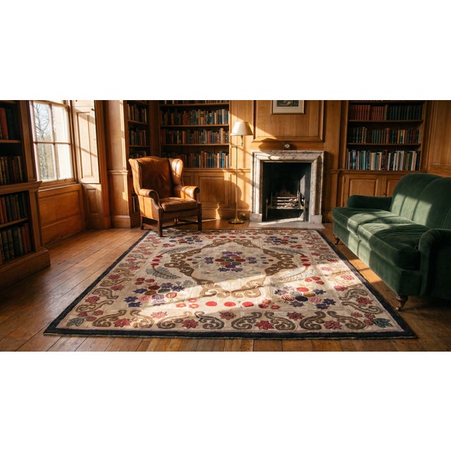 Marvelous Ivory Ground Color and Adorable Details Floral-Medallion Desing Antique American Hooked Rug For Sale In New York - Image 6 of 8