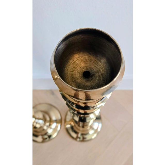 Brass Pair of Vintage Brass Altar Candlesticks – Bamboo Style For Sale - Image 8 of 9