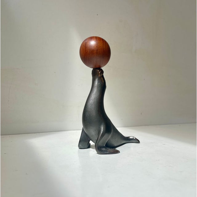 Vintage Figural Seal Corkscrew in Copper and Teak, 1950s For Sale - Image 4 of 5