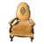 Vintage French Regence Gold Velvet Armchair With Embroidered Crest & Damask Back For Sale