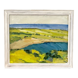 Mid Century Coastal Landscape Oil Painting For Sale