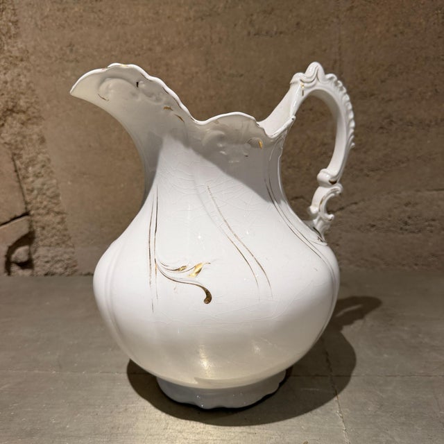 White Antique White Porcelain Pitcher Francaise La Porcelain French Country For Sale - Image 8 of 12