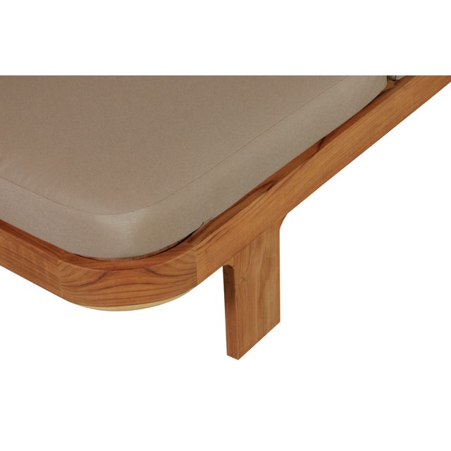 Eclipse Outdoor Solid Teak Wood Sun Lounger - Light Brown Fabric For Sale - Image 9 of 10