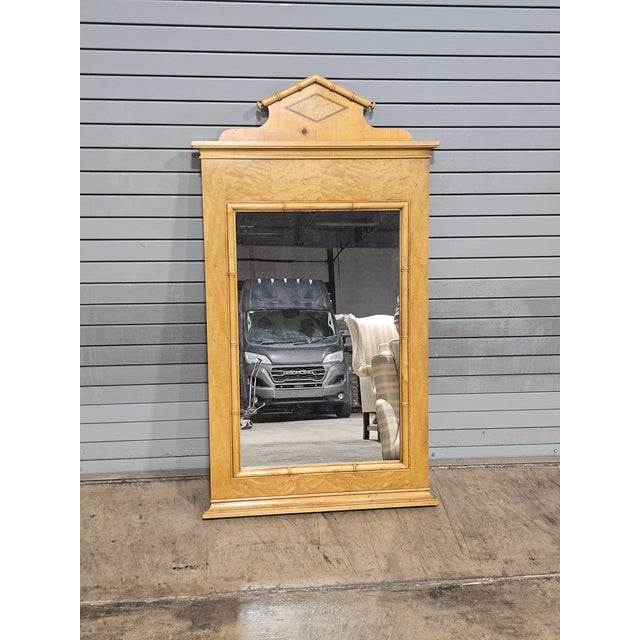 Traditional Late 20th Century Baker Birdseye Maple and Faux Bamboo Mirror For Sale - Image 3 of 12
