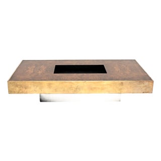 Vintage French Walnut and Brass Coffee Table, 1970s For Sale
