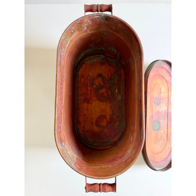 Antique Primitive Copper Wash Tub Boiler W/ Lid & Wood Handles – 23" For Sale - Image 9 of 12