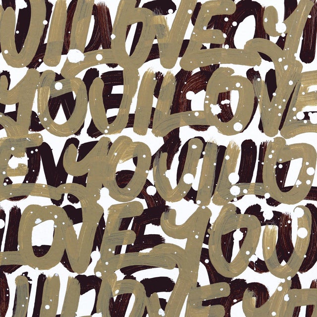 Abstract Taupie - Abstract Gold 'I Love You' Graffiti Mixed Media Painting on Canvas Original Artwork by Amber Goldhammer For Sale - Image 3 of 9