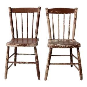 Antique Chippy Paint Farmhouse Chairs Pair