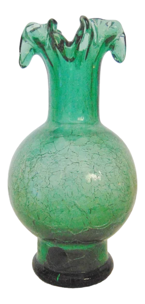 Crackled Art Glass Ribbon Edge Vase
