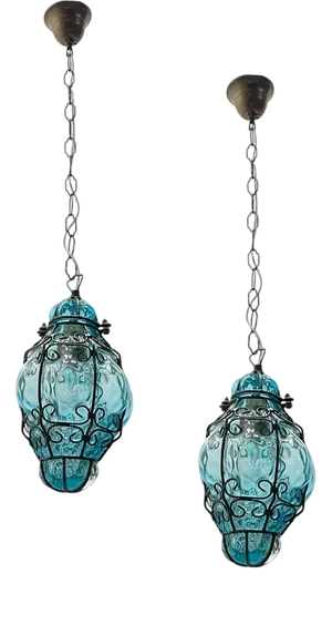Blue Murano Glass Pendants, 1970s, Set of 2