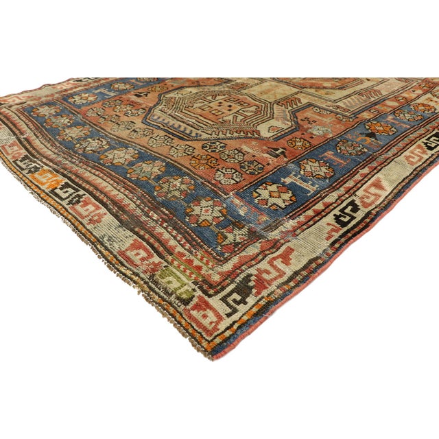 51667 Antique Caucasian Kazak Rug, 04'10 x 09'06. The Guardian Amulets: Late 19th Century Caucasian Kazak Masterpiece This...