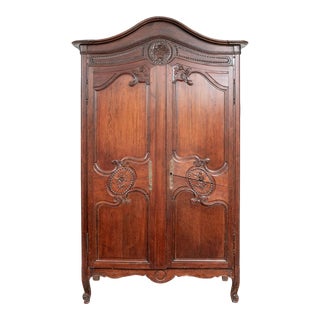18th Century Antique French Carved Armoire With Original Key For Sale