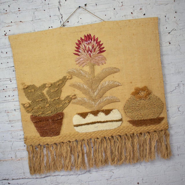 Gorgeous 1989 Bohemian Modern Macrame textile woven I.C.A. cactus wall hanging in the Style of Don Freedman. Beautiful...