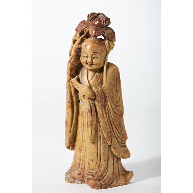 Early 20th Century Carved Jade Sculpture of Smiling Chinese Wise Man For Sale - Image 15 of 16
