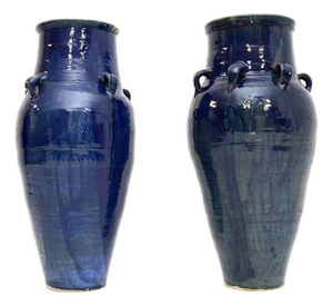 Large Blue Ceramic Floor Standing Vases, 1970s, Set of 2