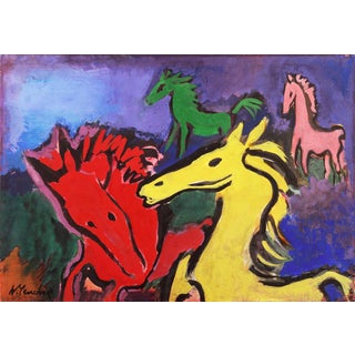 'Ponies Dancing' by Clement Wilenchick, California Post-Impressionist, Circa 1955 For Sale