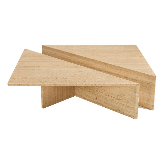 Large Triangular Travertine Coffee Table, 1970s, Set of 2 For Sale